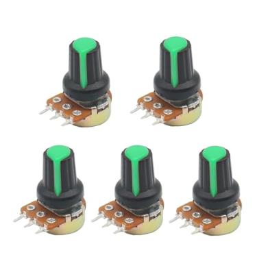 Imagem de KKFAUS 5 conjuntos WH148 3pin B1K ~ B1M ohm 1K 2K 5K 10K 20K 6Pin 15mm 10K 3 Terminal Linear Taper Rotary Potenciômetro para 3 203 503 104 (verde, 5K Ohm)