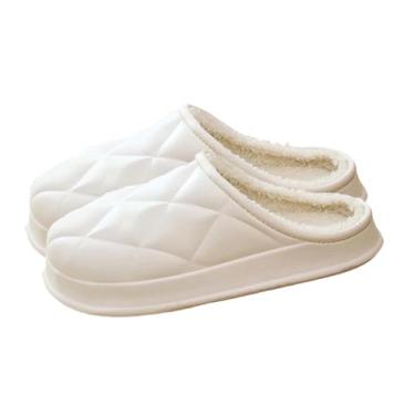 Imagem de Chinelos de inverno unissex para casais, modernos, casuais, com bico fechado, meia pantufa forrada com lã, Branco, 34