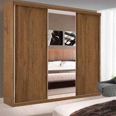 Imagem de Guarda Roupa Casal Barcelona Freijo 3 Portas de Correr 4 Gavetas e 3 Espelhos Minastex