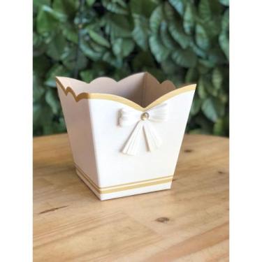 Imagem de 05 Cachepot Chapado Papel Friso Ouro Com Laço Pote 15 Sortidos - ALBAN