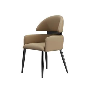 Imagem de Cozinha Cadeiras de jantar modernas de meados do século, quarto com braços, cozinha de couro sintético com pernas de metal preto sala de jantar (marrom)