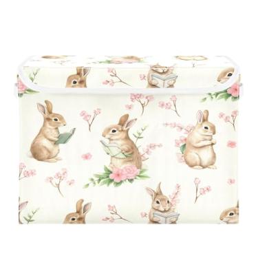 Imagem de SEHANY Cestas de armazenamento fofas de coelho de desenho animado com tampas, organizador de caixas de armazenamento de tecido para armário de roupas, cobertor de escritório, berçário, 42 x 32 x 30 cm