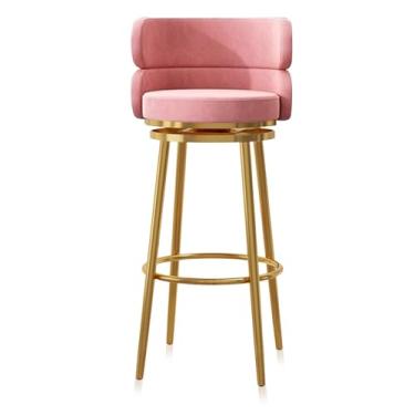 Imagem de Conjunto de 1 banquinho de bar estofado, cadeiras giratórias de café da manhã com 65 cm de altura, bancos de cozinha com encosto alto, apoio para os pés de metal preto, rosa