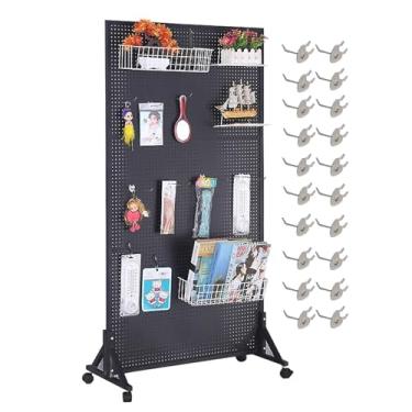 Imagem de Suporte móvel com rodas, organizador de ferramentas, 20 ganchos para acessórios de telefone, solução de armazenamento de chão para supermercados e oficinas (preto, 80 x 120 cm)