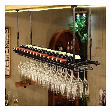 Imagem de Suporte de copo de vinho retrô industrial com suporte de garrafa de vidro pendurado, prateleira de armazenamento, moldura de ferro forjado de estilo simples, vintage de aço inoxidável, decoração de