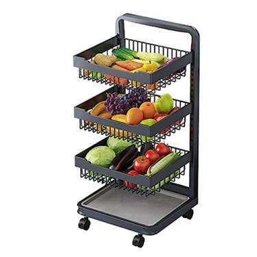 Imagem de Carrinho de armazenamento com rodinhas de 3 níveis - Carrinho utilitário de cozinha com alça, prateleira de metal para frutas e vegetais, organizador de despensa para sala de estar e banheiro (preto)