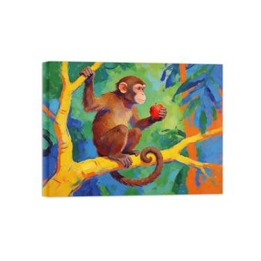 Imagem de BMZFYBS Impressão em tela de arte de parede animal - macaco na árvore - pintura de decoração moderna - imagens para casa pronta para pendurar tela embrulhada 60 x 80 cm 24 x 31 polegadas