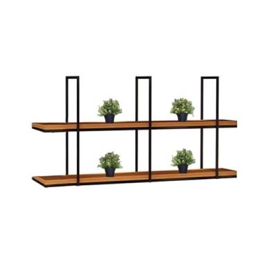 Imagem de Prateleira de teto suspensa de madeira - suporte de flores elegante e rack de vinho para casa, cozinha, restaurante, bar e café - organizador de armazenamento flutuante (120 x 30 x 80 cm)