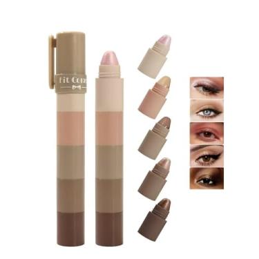 Imagem de UOCK Conjunto de bastão de sombra de cinco cores, lápis de sombra fosco e brilhante, marcadores de rosto e lápis de maquiagem para os olhos, paleta de sombras altamente pigmentada (nº 02)