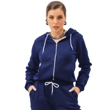 Imagem de Moletom Canguru Feminino Blusa De Frio Lisa Básica Com Ziper-Feminino