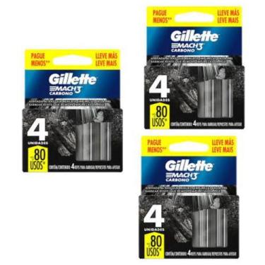 Imagem de kit 3 Carga para Gillette MACH3 Carbono com 4 unid