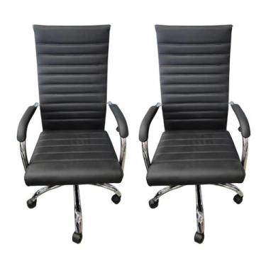 Imagem de Cadeira Presidente Esteirinha Florença Relax PU Preta -Kit 2 - B.Hoff 