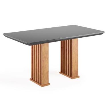 Imagem de Mesa de Jantar 160cm com Tampo de Vidro Munique Viero, Mel/Grafite