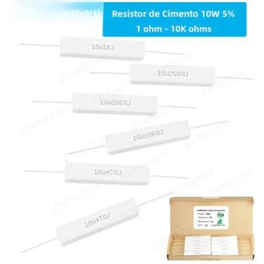 Imagem de 10 Peças De Resistores De Fio De Cimento 10W 5% 1-10K Ohm, Resistência