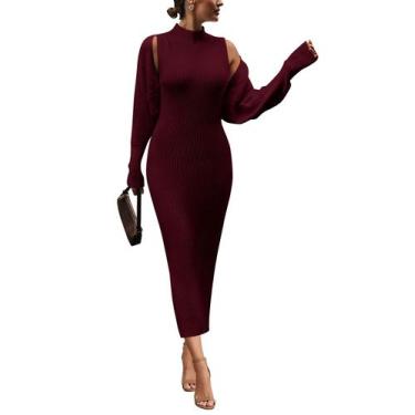 Imagem de Conjunto Feminino PRETTYGARDEN Vestido Maxi 2 Peças Vinho Vermelho XL