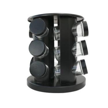 Imagem de Porta tempero giratório de metal redondo preto 12 peças - Kit Girl