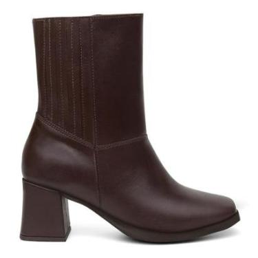 Imagem de Bota Feminina Couro Cano Médio Zíper Lateral Salto Grosso-Feminino