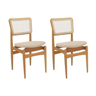 Imagem de Cadeiras Cozinha Stela 1cmm013ca Premium Madeira Maciça Kit 2 Un Carvalho/linho Bege Argila/tela Bege Kappesberg