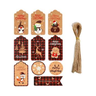 Imagem de Etiquetas De Presente De Natal Em Papel Kraft Marrom 50 Peças Com Cord