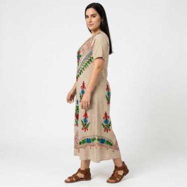 Imagem de Vestido Indiano Longo Manga Curta Liso bordado Colorido 1100 - - Sarat