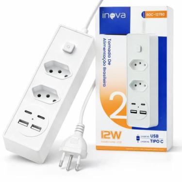 Imagem de Filtro de Linha 2 Metros Extensão 2 Tomadas 2 Entradas USB 2 Entradas 