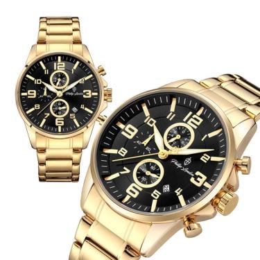 Imagem de Relógio Masculino Chelsea Gold Black Cronógrafo com Pulseira em Aço Inox Dourado, Preto