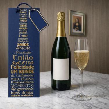 Imagem de Sacola Personalizada De Bebidas Garrafas Vinho Espumante - Fwb, Azul e