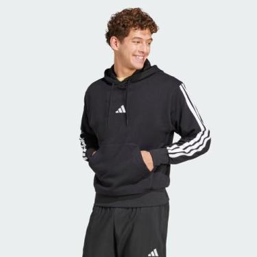 Imagem de Moletom Adidas Essentials 3 Stripes com Capuz Preto, EG