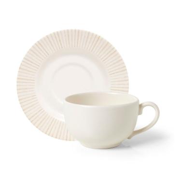Imagem de Xícara com Pires Aquarelle em Cerâmica 250ml para Café Ou Chá Estampa Oliveiras Copa & Cia