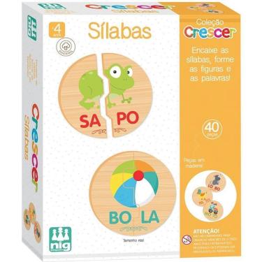 Imagem de Brinquedo Educativo Sílabas em Madeira 40 Peças para Alfabetização Nig Brinquedos
