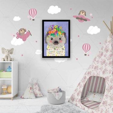 Imagem de Quadro Decorativo Ilustração Infantil Porco Espinho Coroa