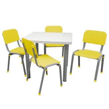 Imagem de Conjunto De Mesa E 4 Cadeiras Infantis Reforçadas Lg Flex Amarela