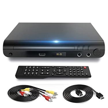 Imagem de Leitor de DVD HD, DVD Players para TV, DVD Players para todas as regiões com entrada de microfone duplo HDMI e saída RCA, suporta entrada USB, NTSC/PAL Up-Convert para 1080P, cabo HDMI e AV Controle remoto