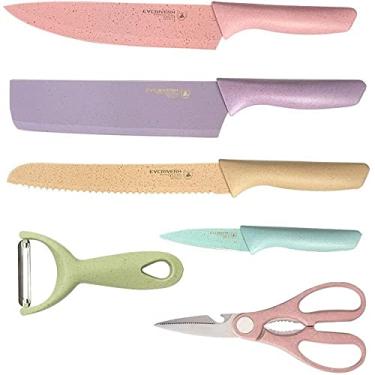Imagem de Conjunto De Facas De Cozinha Em Aço Inoxidável Colorido Multifuncional 6 peças (Aço inoxidável)