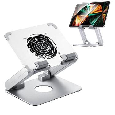 Imagem de TACOMEGE Suporte de mesa de alumínio resistente para desenho de escrita (com ventilador de resfriamento) para iPad, Samsung Tab, Surface Pro, monitor portátil dobrável