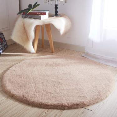 Imagem de Tapetes redondos falsos, antiderrapantes e laváveis cor sólida tapete macio pilha curta para sala de estar quarto estudo banheiro varanda tapete de cabeceira, camelo, 100 cm