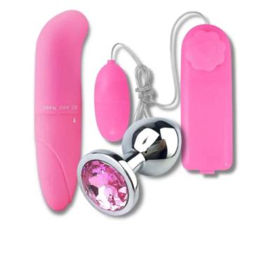Imagem de Kit 3 Peças Sex Shop Vibrador Feminino Golfinho Aveludado Plug Bullet