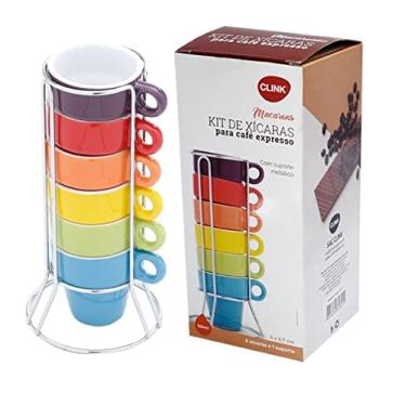 Imagem de Jogo 6 Xícaras Para Café Expresso Coloridas Com Suporte 50ml