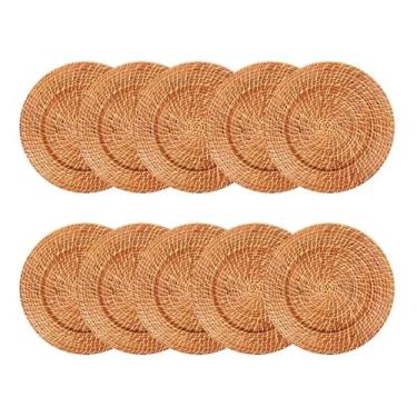 Imagem de Kit 10 Sousplat Redondos em Rattan e Bambu 32cm Vietnã Artesanal Rústico Mesa Posta