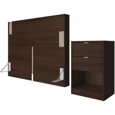 Imagem de Cabeceira para Cama Box Casal e Queen Bartira Diplomata com Revestimento em Pintura UV + Mesa Bartira Diplomata com 2 Gavetas