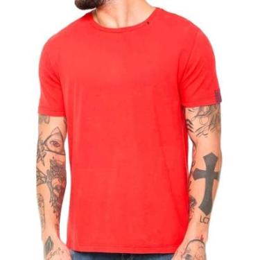 Imagem de Camiseta Replay Masculina Basic Crewneck Logo Vermelho Coral-Masculino