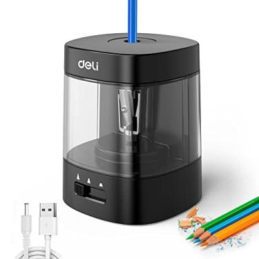 Imagem de Deli Apontador de lápis elétrico, apontador automático para lápis de cor nº 2, apontador de lápis operado por USB e bateria para crianças, escola, casa, escritório, sala de aula, preto