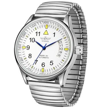 Imagem de FORSINING Relógio masculino Easy Reader, relógio analógico mecânico masculino com pulseira de expansão de aço inoxidável, Prata