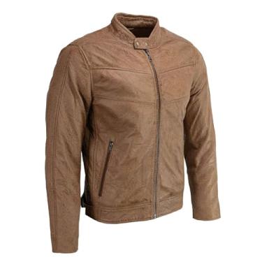 Imagem de Jaqueta masculina de couro Milwaukee SFM1835 "Café Racer" preta com colarinho de botão de pressãoMilwaukee Leather Large bege SFM1835-SADDLE-L