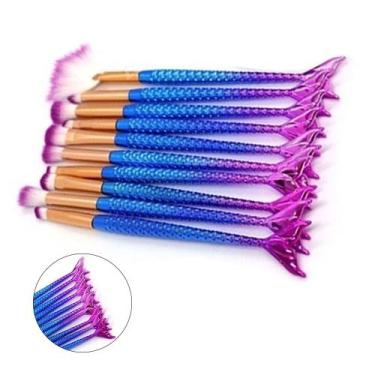 Imagem de Pincel Maquiagem Kit 10 Peças Sereia Sombra Delineador Mermaid Make Up