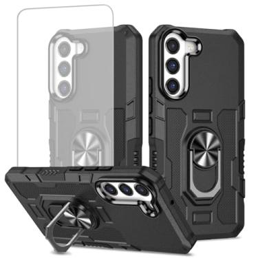 Imagem de Ueokeird Capa para Galaxy S22 Plus, capa para Samsung S22+ 5G SM-S906U com protetor de tela de vidro temperado, anel de metal resistente, suporte magnético, capa para celular para Samsung Galaxy S22+,