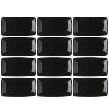 Imagem de Kit 12 Bandejas Rasas 22cm Porcelana Germer Prato Sushi Preto Oriental Sashimi