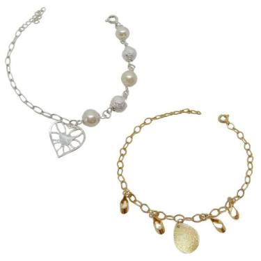 Imagem de Kit Pulseiras Semi Joias Folheadas A Ouro E Prata 10 Peças Atacado - J