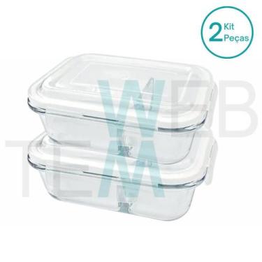 Imagem de Kit 2 Potes Hermético Marmita de Vidro Retangular Com Divisória 1010ml