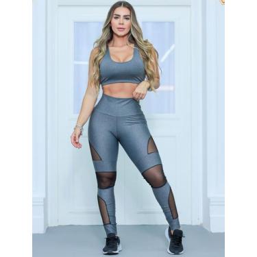 Imagem de Conjunto Esportivo Feminino com Top Academia e Calça Legging Com Tule 